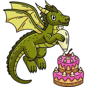 Dragon Decorating Cake Cartoon Colored Clipart Stock Illustration