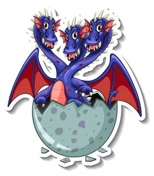 Dragon egg hatching with three headed dragon イラスト素材