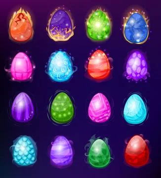Dragon eggs vector cartoon egg-shell and colorful egg-shaped easter symbol Stock-Illustration