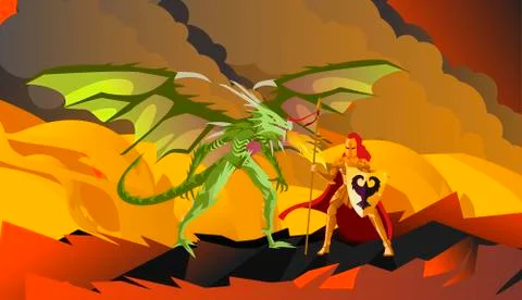Dragon fighting a knight Stock-Illustration
