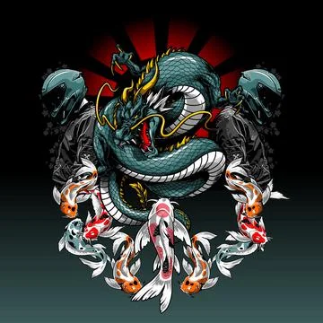 Dragon flanked by two bikers Stock-Illustration