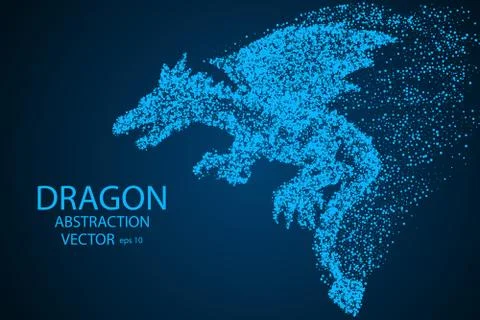 Dragon in flight, breathing fire, consists of particles. Vector eps 10. Stock Illustration
