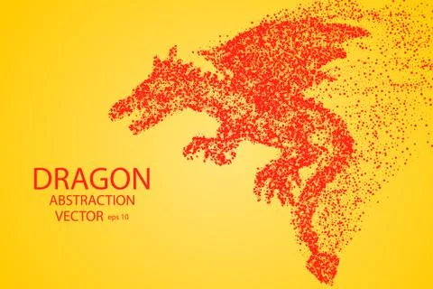 Dragon in flight, breathing fire, consists of particles. Vector eps 10. Stock Illustration