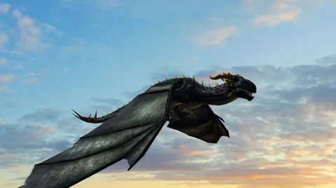 Dragon in flight Close-Up tracking shot Stock Footage 36987569