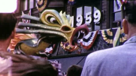 DRAGON Float Mardi Gras 1950s New Orleans Parade Vintage Film Home Movie 4075 Stock Footage 11940889
