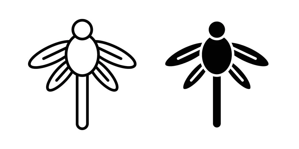 Dragon fly icon linear versions pack on white background Stock Illustration