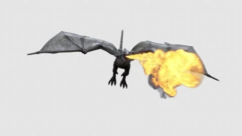 The Dragon flying and breathing flame isolated on black with alpha channel. Stock Footage 144075252