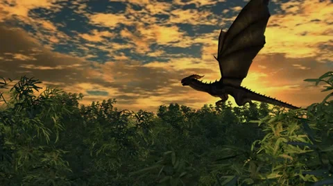 Dragon is flying over bamboo forest on sunset background Stock Footage 36178558