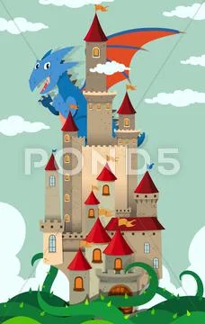 Dragon Flying Over Castle