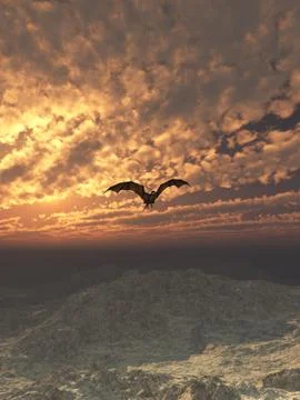 Dragon Flying at Sunset Stock Illustration