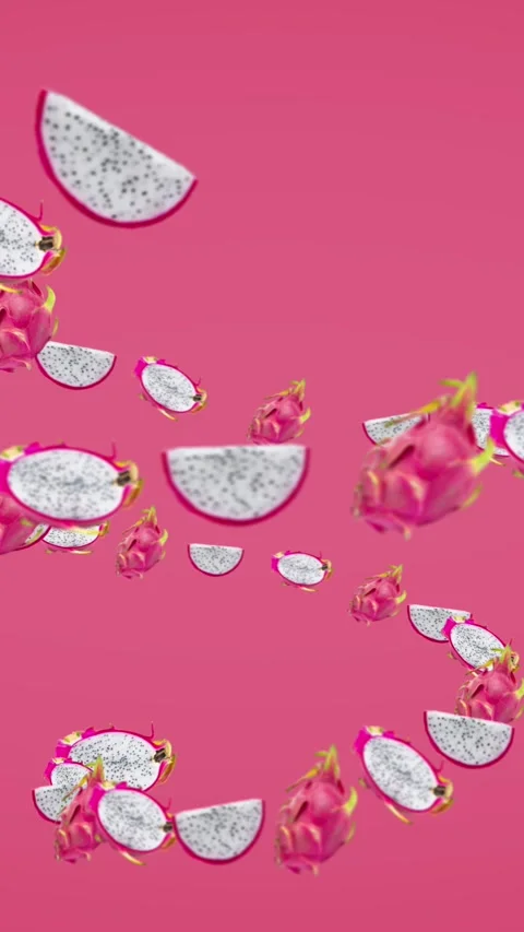 Dragon fruit and dragon fruit Slices vortex background video Stock Footage 279146805