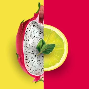 Dragon fruit and lemon illustration Stock Illustration