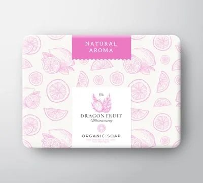 Dragon Fruit Bath Soap Cardboard Box. Abstract Vector Wrapped Paper Container Stock Illustration
