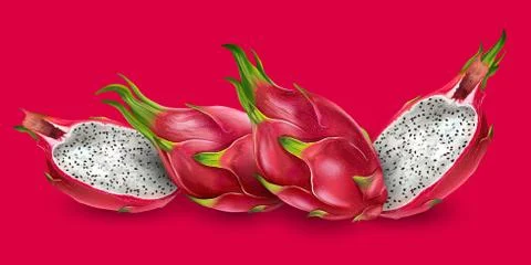 Dragon fruit on bright red background Stock Illustration