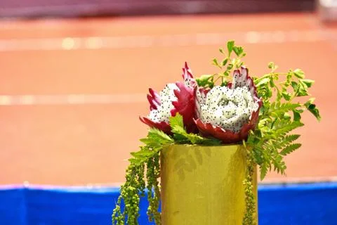 Dragon fruit carving Stock Photos
