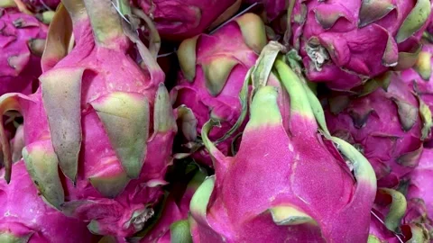 Dragon fruit close-up on the store counter Stock Footage 243914570
