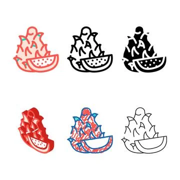 Dragon fruit color multistyle icon vector 库存插图