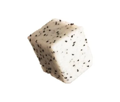 Dragon fruit cube isolated on white background. Fresh pitaya piece with black Stock Photos