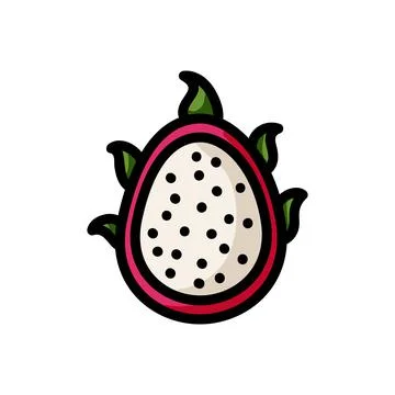 Dragon fruit flat outlined icon. Vector fruit logo isolated on white backgrou Stock Illustration