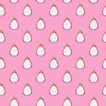 Dragon fruit flat seamless pattern on pink background. Stock Illustration