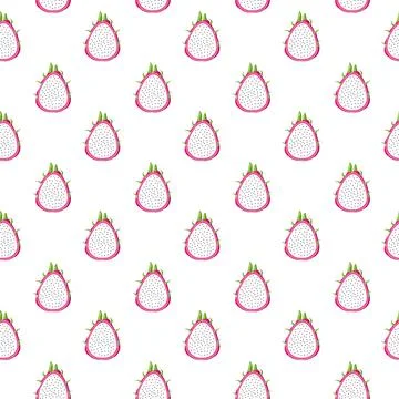 Dragon fruit flat seamless pattern on white background. Illustrazione stock