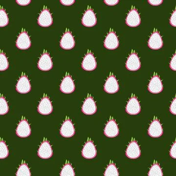 Dragon fruit flat seamless pattern on green background. Illustrazione stock