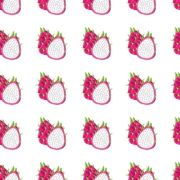 Dragon fruit flat seamless pattern on white background. Illustrazione stock