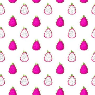 Dragon fruit flat seamless pattern on white background. Stock Illustration