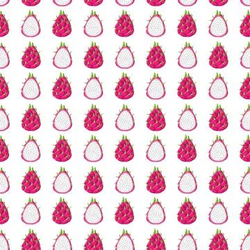 Dragon fruit flat seamless pattern on white background. Illustrazione stock