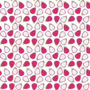 Dragon fruit flat seamless pattern on white background. Stock Illustration