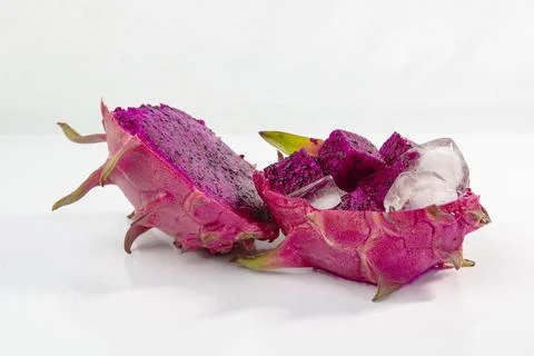 Dragon fruit with ice cubes. Refreshing cool dragon fruit in hot day. Stock Photos