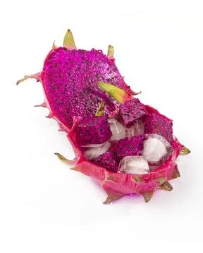 Dragon fruit with ice cubes. Refreshing cool dragon fruit in hot day. Stock Photos