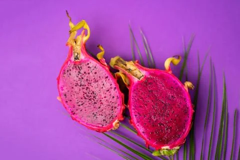 Dragon fruit isolated on violet background Stock Photos