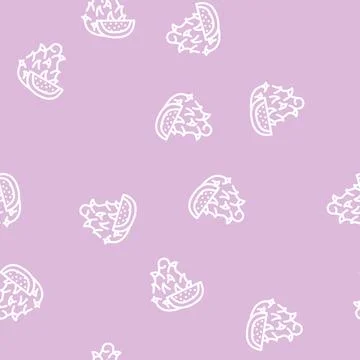 Dragon fruit line vector seamless pattern Stock Illustration