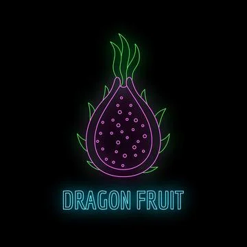 Dragon fruit neon light glowing outline on black Иллюстрация