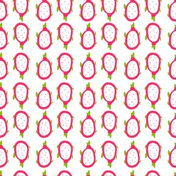 Dragon fruit pattern on white background. Pitahaya slice in flat style. Illustrazione stock