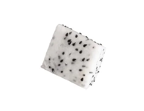 Dragon fruit piece on white background. Fresh pitaya cube with black seeds in Stock Photos