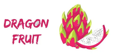Dragon fruit, pitaya simple color vector illustration. lettering Dragon fruit Ilustração Stock