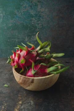 Dragon fruit on rustic background Stock Photos