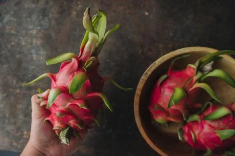 Dragon fruit on rustic background Stock Photos