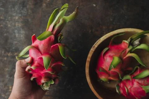 Dragon fruit on rustic background Stock Photos