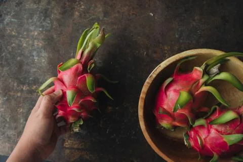 Dragon fruit on rustic background Stock Photos