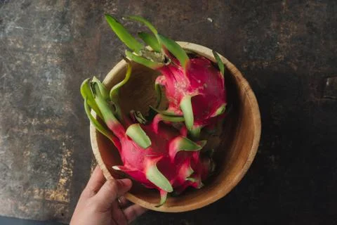 Dragon fruit on rustic background Stock Photos