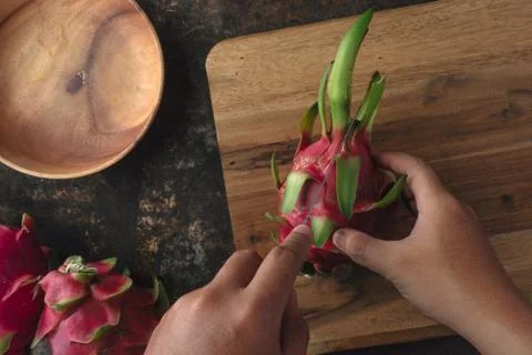 Dragon fruit on rustic background Stock Photos