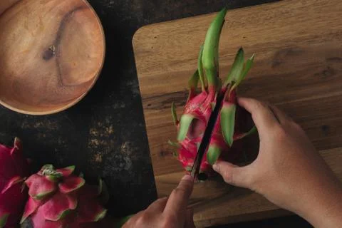 Dragon fruit on rustic background Stock Photos