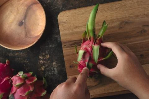 Dragon fruit on rustic background Stock Photos