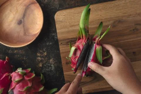 Dragon fruit on rustic background Stock Photos