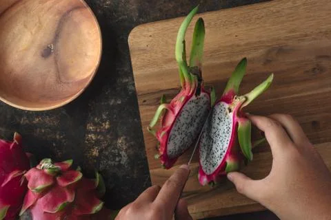 Dragon fruit on rustic background Stock Photos