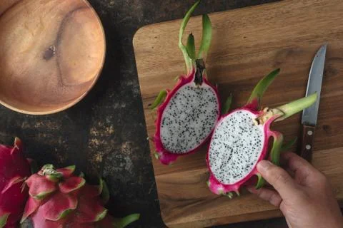 Dragon fruit on rustic background Stock Photos