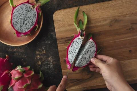 Dragon fruit on rustic background Stock Photos